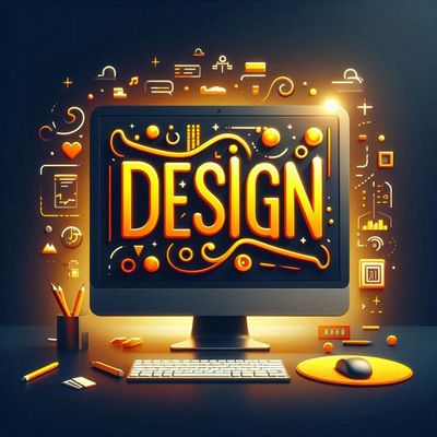 Computer monitor with the word design spelled out 
