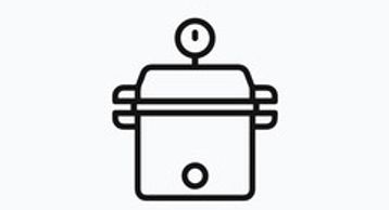 Simple line drawing of a pressure cooker with a gauge on top.