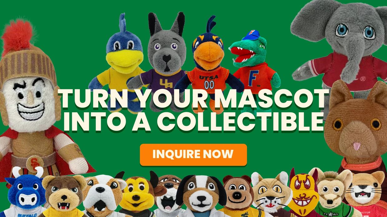 Custom Bobbi-Dobbiez plush mascots with patented clip attachment system displayed in promotional ban