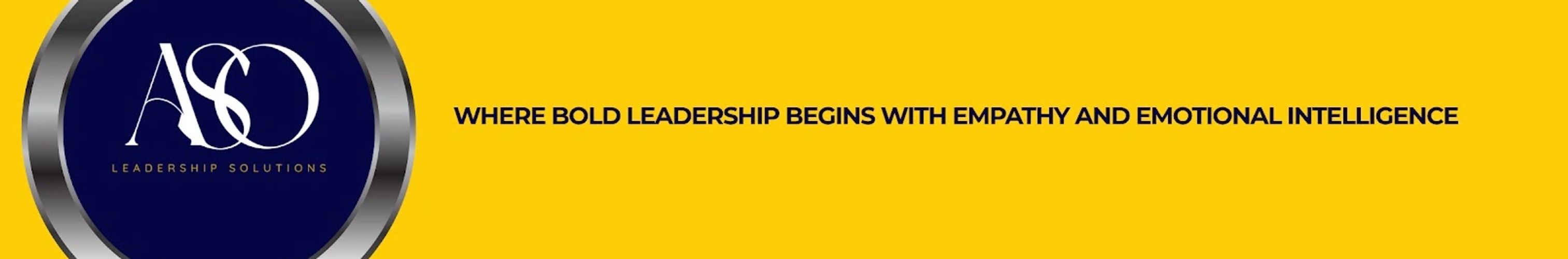 ASO Leadership Solutions logo with a bold leadership tagline on a yellow background.