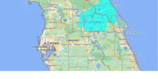Service area map for Simply Elegant Co, covering Central Florida and surrounding regions.