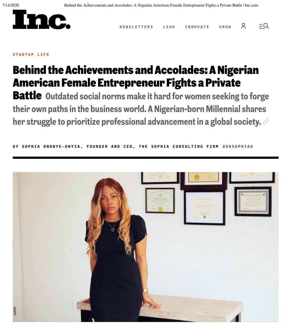 Dr. Sophia Ononye-Onyia shares her story with Inc Magazine