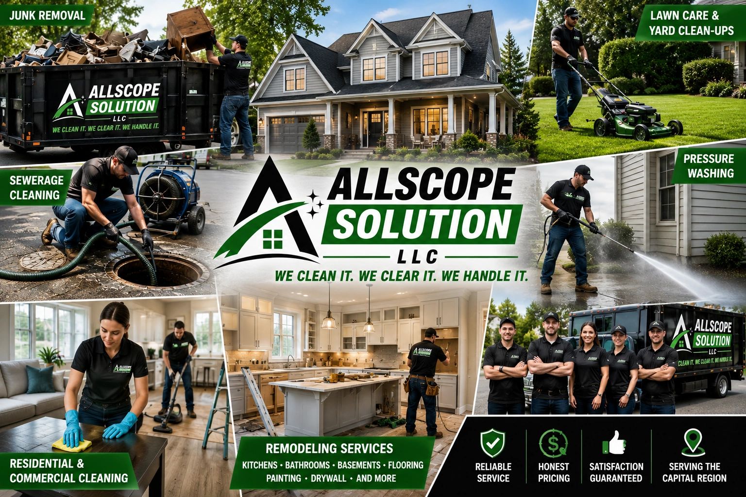Allscope Solution LLC: Your One-Call Solution for Cleaning, Property Maintenance, and Remodeling.