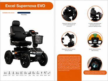 Electric mobility scooter Excel Supernova EVO with adjustable features and safety controls.