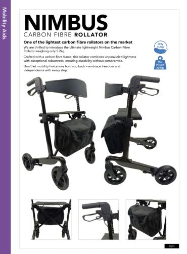Nimbus Carbon Fibre Rollator, lightweight and robust mobility aid.