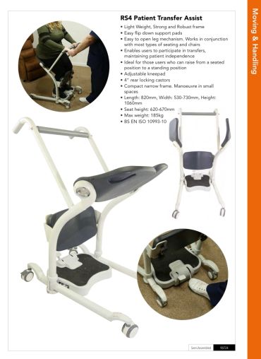 RS4 patient transfer assist device with support frame and wheels.
