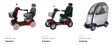 Three types of mobility scooters with varying designs and features.