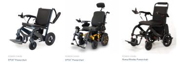Three different models of EP50 Powerchairs shown side by side.