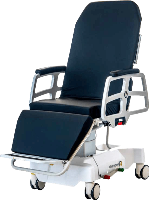 TransMotion® T-Series stretcher chairs. T3 Swallow Study Chair, T4-B Multi-Purpose, T5-XB Surgical