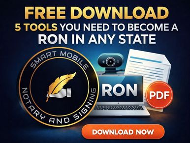Advertisement for free download of tools to become a Remote Online Notary (RON).
