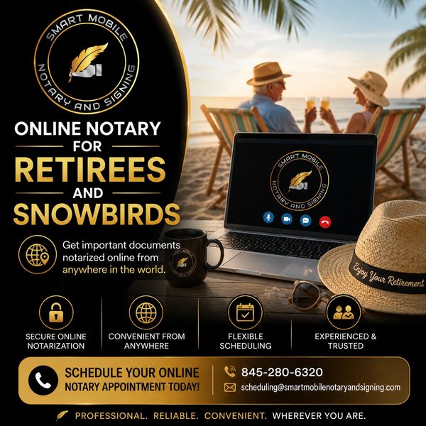 Online notary services tailored for retirees and snowbirds, accessible anywhere.