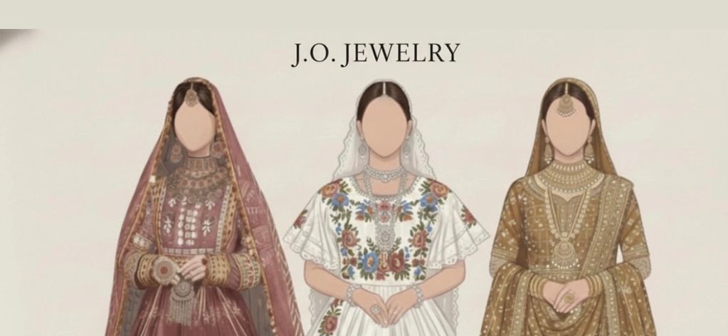Illustration of three women in traditional attire with jewelry.