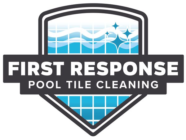 Logo for First Response Pool Tile Cleaning featuring clean blue tiles and sparkle effects.