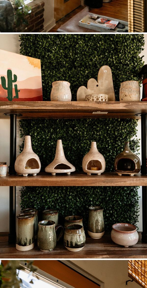 A photo of handmade pottery available for purchase at the spa