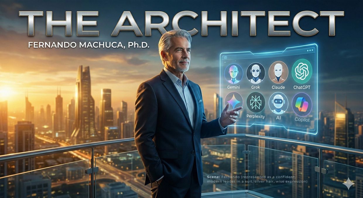 Scene: Fernando (represented as a confident, modern leader in a suit, silver hair, wise expression)