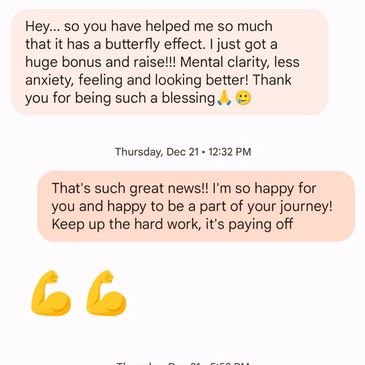 happy client. good review. feeling strong. losing weight. improving mental health