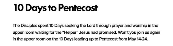 Announcement inviting participation in 10 Days to Pentecost prayer event from May 14-24.
