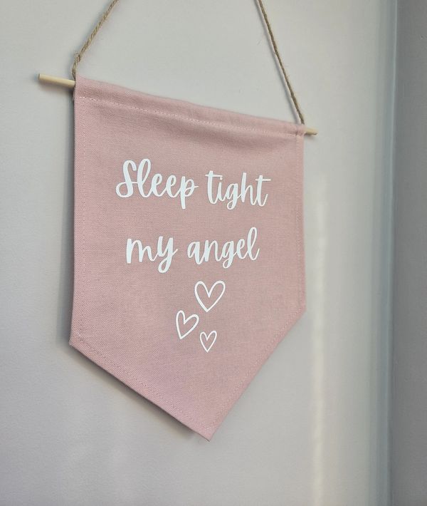 Wall decor for nursery in pink, sleep tight my angel, scandi decor, new baby or baby shower gift