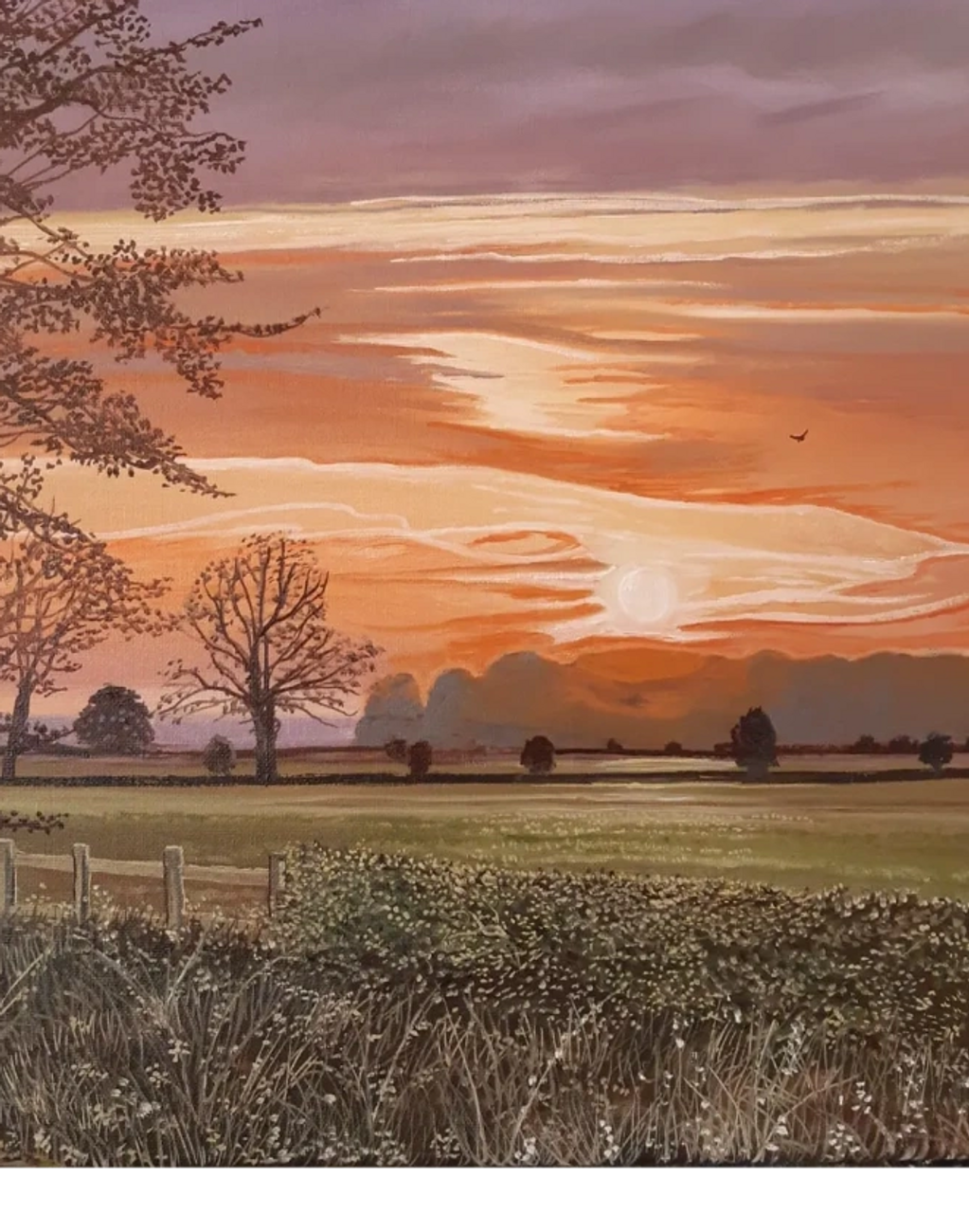 Sunset on the wolds, Original oil painting on canvas.
