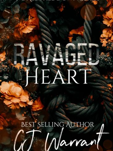 Book cover titled Ravaged Heart by CJ Warrant with floral and rope design.