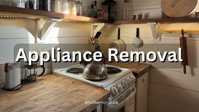 A stove with the words "appliance Removal" written over it.