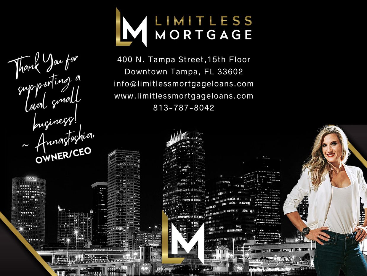 Limitless Mortgage business advertisement with contact info and CEO's photo.