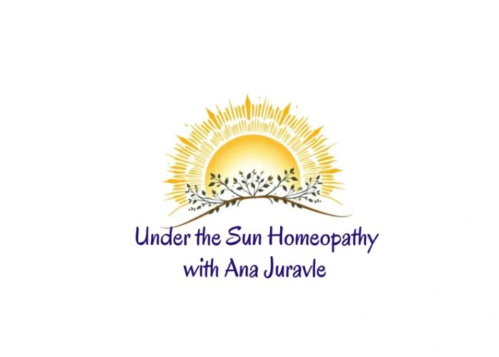 Logo of Under the Sun Homeopathy with a sun and branch design.