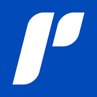 Stylized white letter 'P' on a blue background.