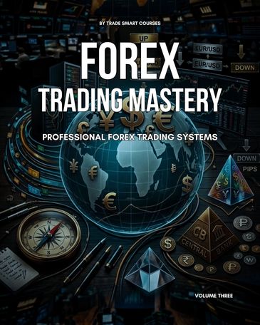 Cover of a Forex trading course with global currency symbols and trading charts.