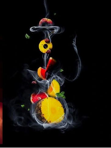 Collage of Hookah Smoke and Hookah Made From Fruit