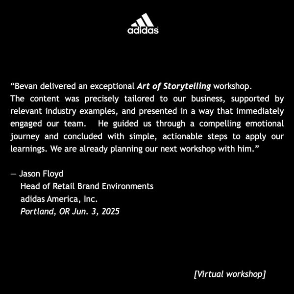adidas America testimonial
BB Creative Consultancy
Bevan Bloemendaal
Virtual workshop
Portland 