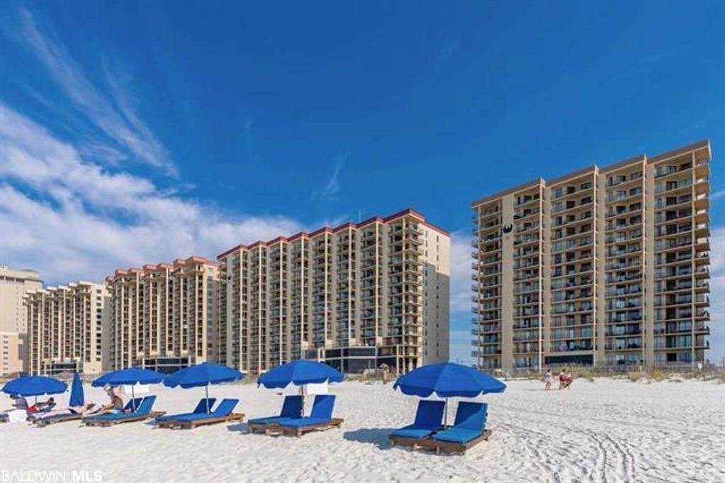 Front view of the building in front of beach on the display