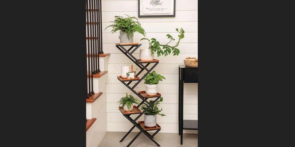 Crisscross Cascading Plant Stand with Copper Trays