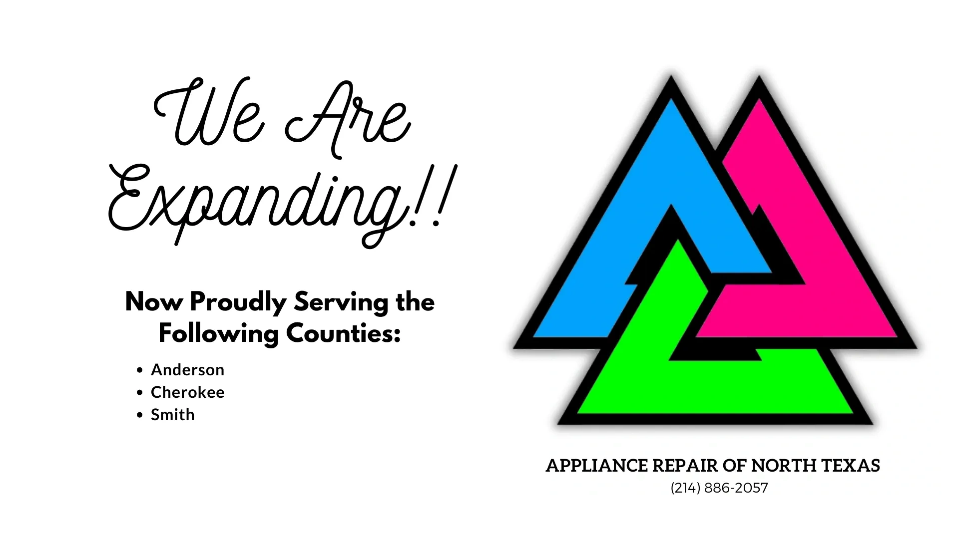 We are expanding to Anderson, Cherokee and Smith County, TX