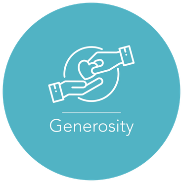 Illustration of generosity with hands exchanging a heart symbol.