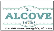 The Alcove restaurant logo with address.