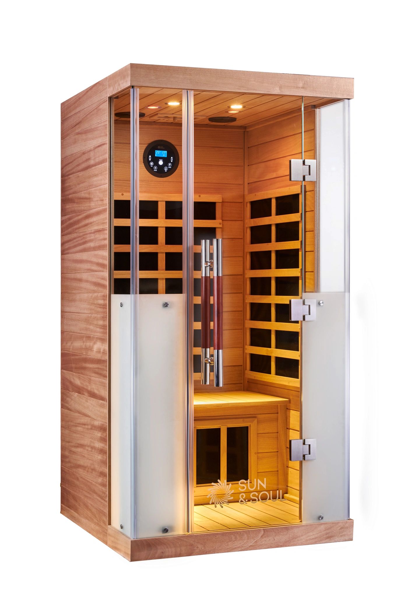 Sun & Soul Sun 100 one person infrared sauna in mahogany — Splash City