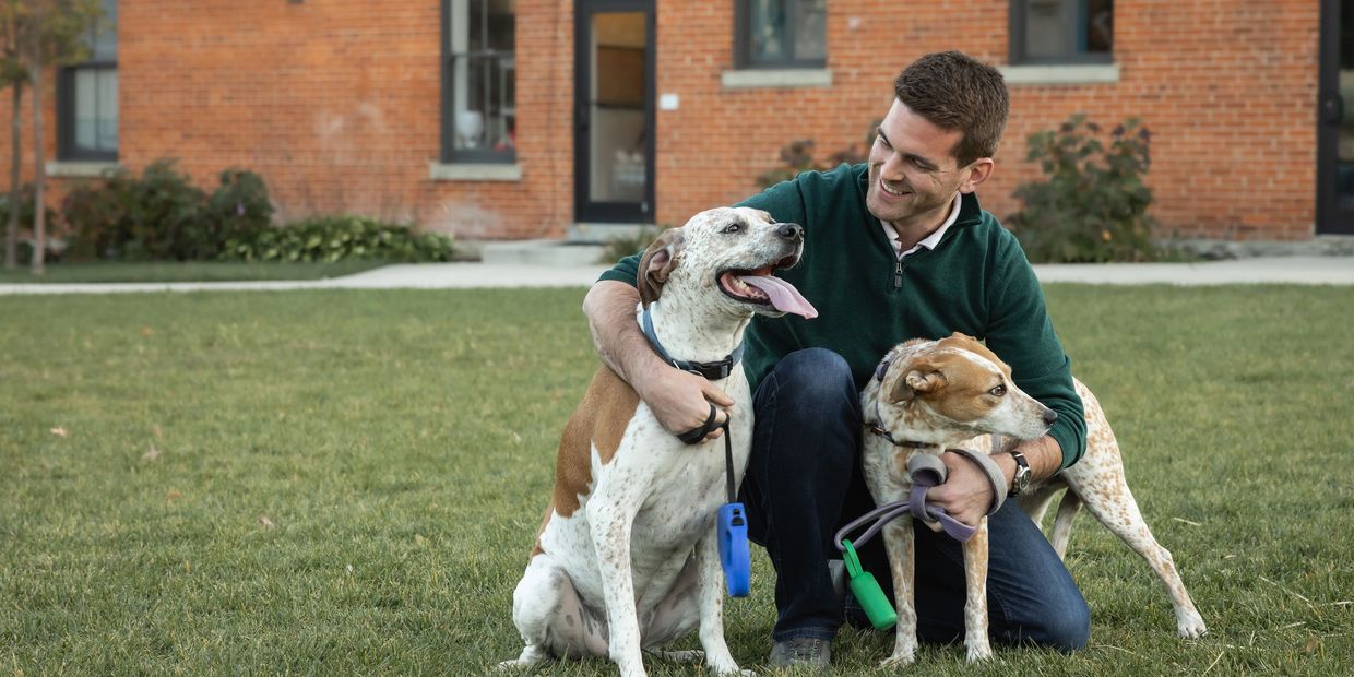 Seth pictured with his dogs Calvin and Rosie. 