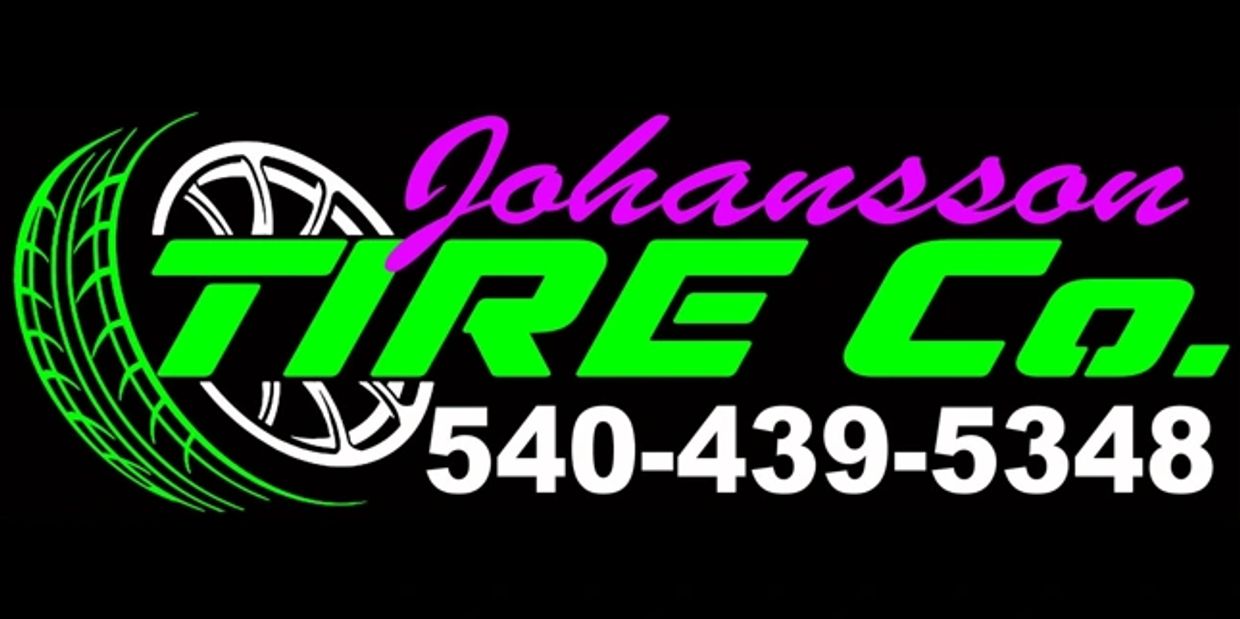 Logo of Johansson Tire Co. with contact number and tire graphic.