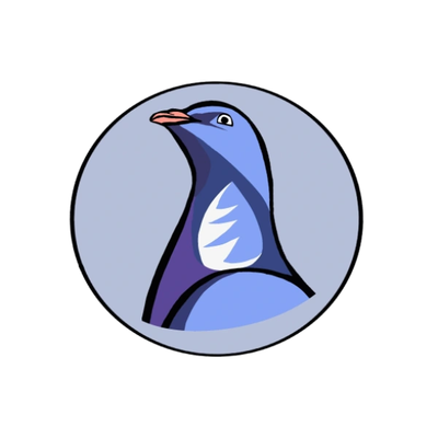 Stylized blue pigeon logo with a circular background.