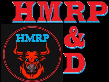 Logo with a fierce red bull and text 'HMRP' in blue and red.