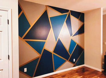 Blue Geometric Design with Gold Outline