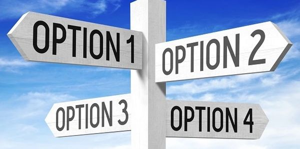 Options arrow in white color and sky background