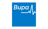 Bupa logo with a heartbeat line on a blue background.