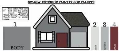 A sketch of a house with paint palettes