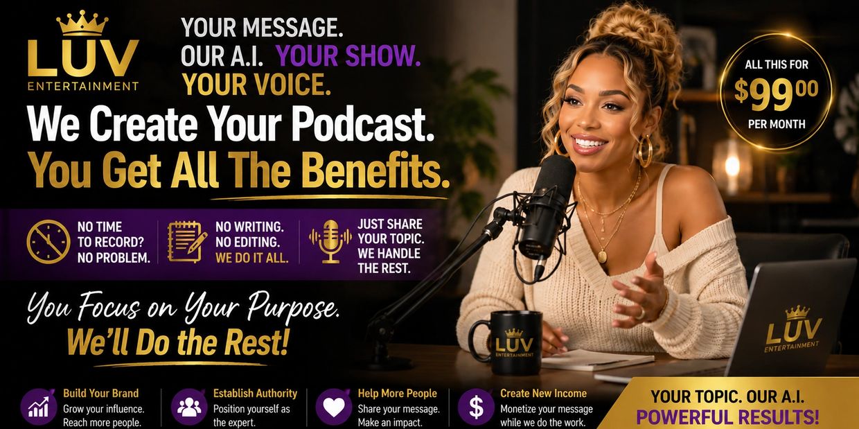 Podcast creation service offering all-inclusive support for $99/month.
