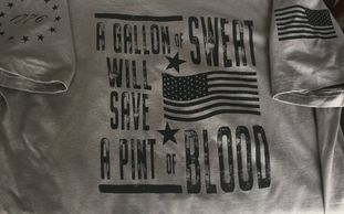 A Gallon of Sweat is worth a pint of blood- Patton quote distressed ink with military flag and 1776