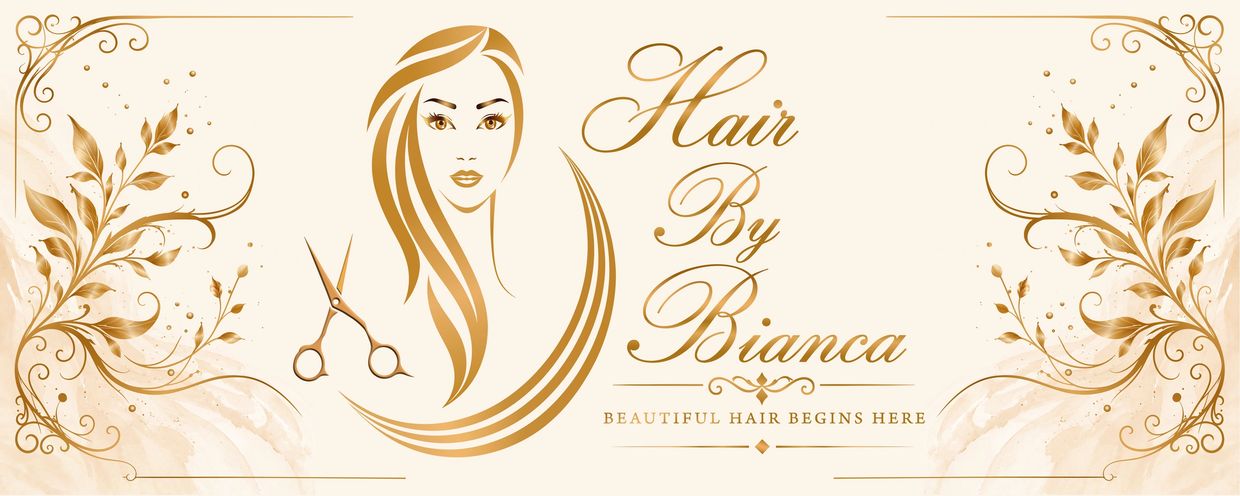 Elegant hair salon logo with floral designs and scissors.