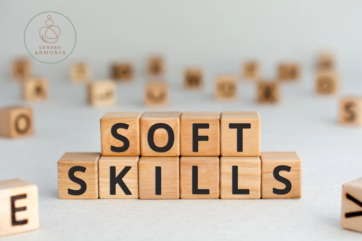 Wooden blocks spelling out 'SOFT SKILLS' with a blurred background.