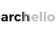 Logo with the word 'archello' in black and blue letters.